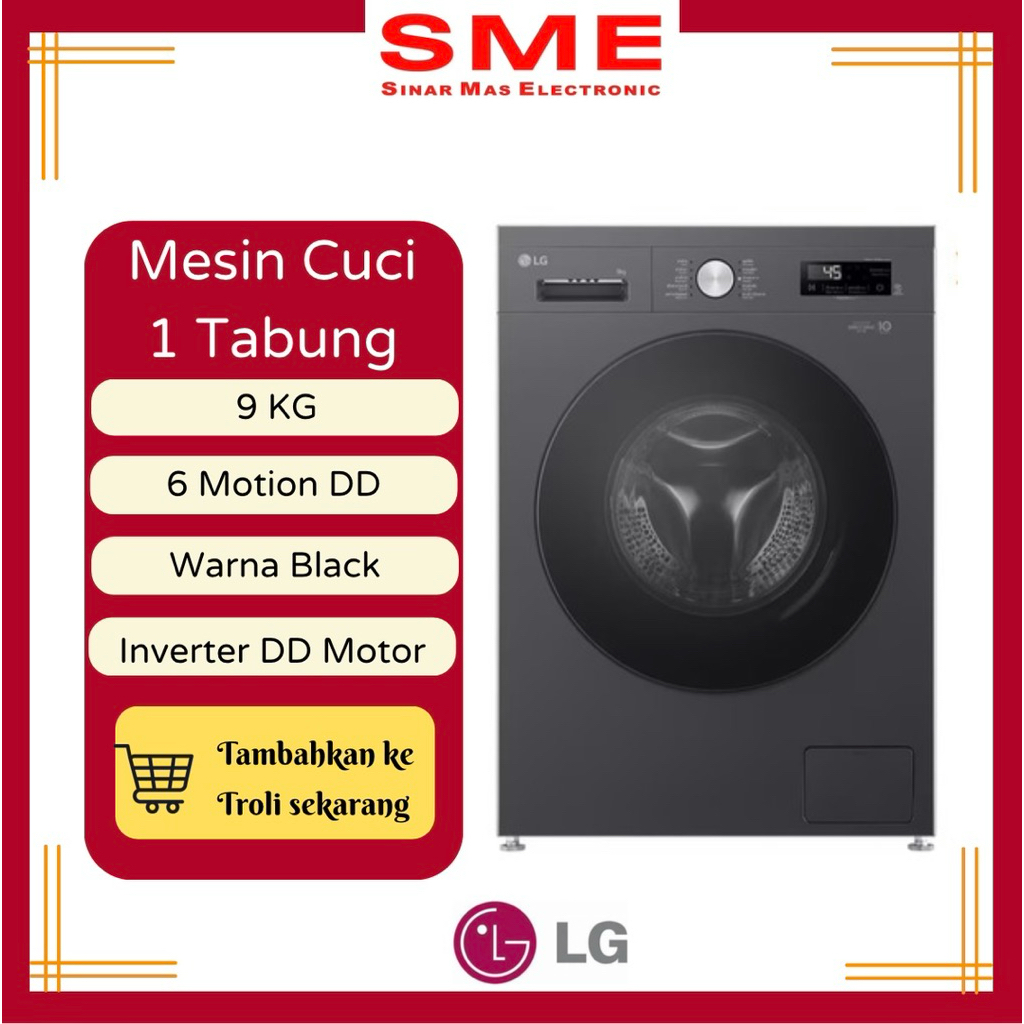 Mesin Cuci 1 Tabung Buka Depan LG 9 KG