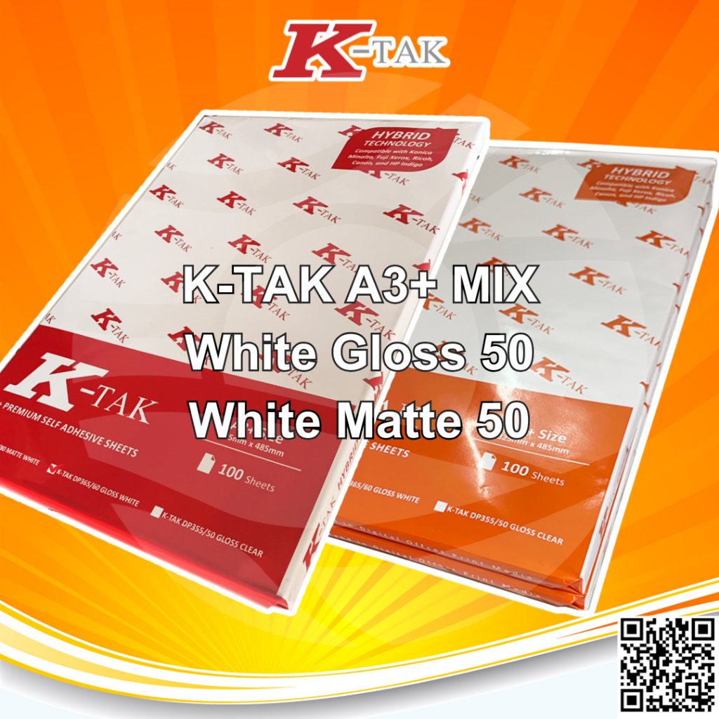 

Ktak Sticker Vinyl PP Film K-Tak Hybrid Laser Toner dan Indigo A3+ Stiker Label Kemasan Anti Air - Pack | Mix