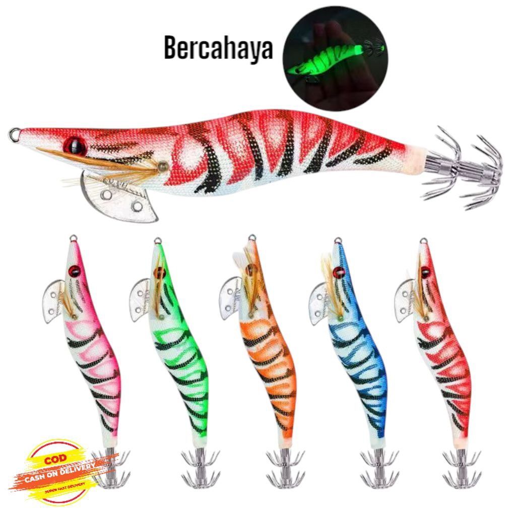 1 pcs Umpan Pancing 8 cm/10 cm/12 cm Umpan Pancing Cumi-cumi Bercahaya Umpan Kayu Udang Umpan Cumi-c