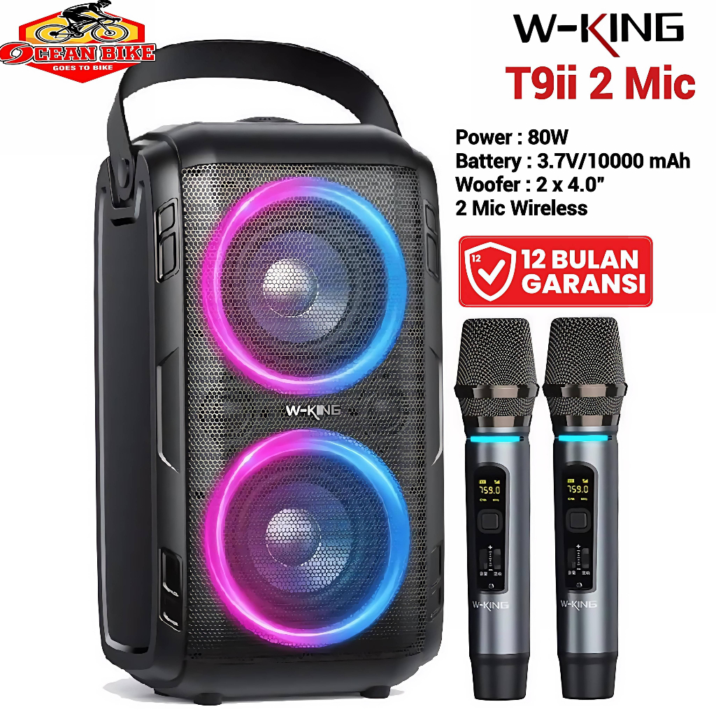 WKING Speaker Bluetooth Karaoke Mic Wireless TWS T9ii 2 Microphone Super Bass