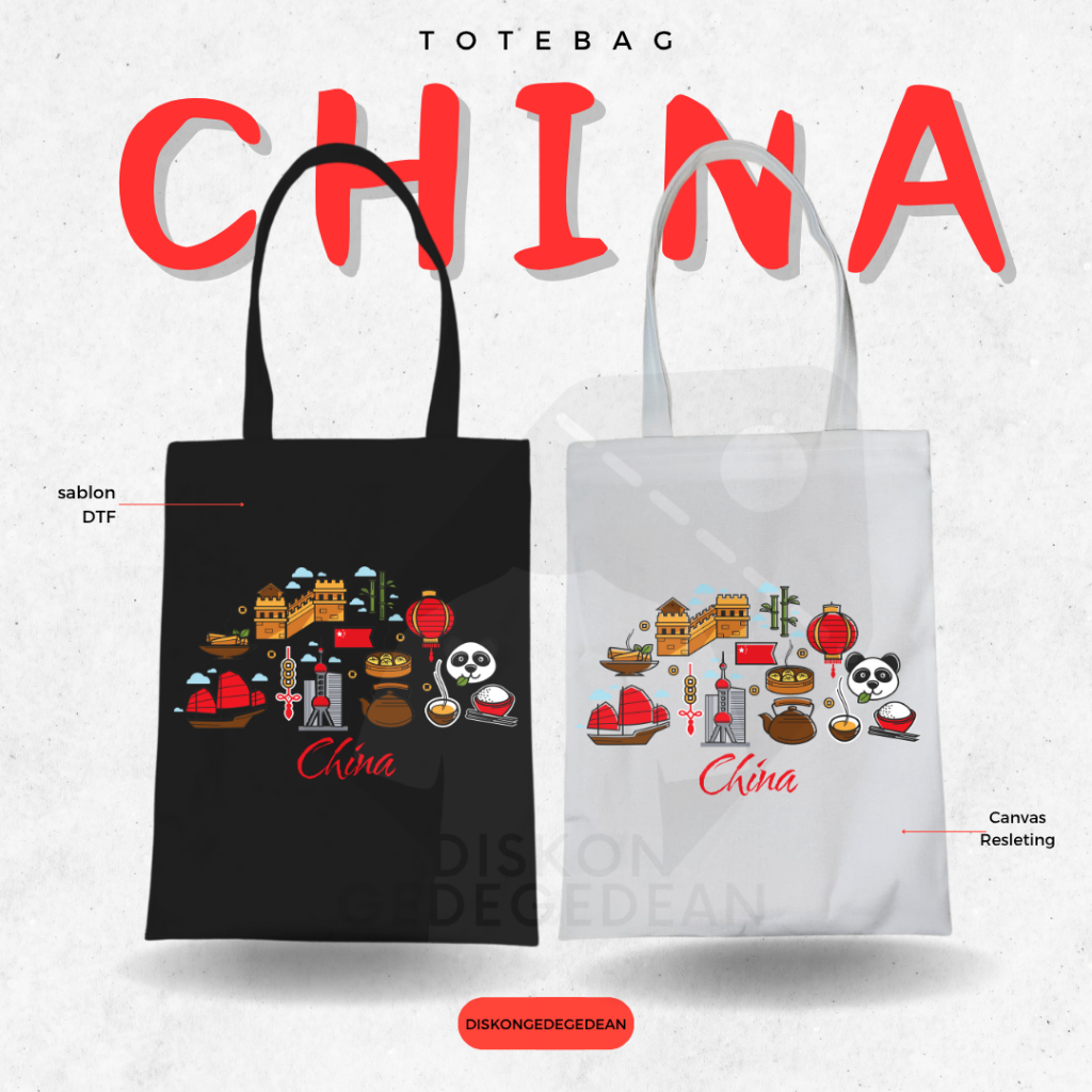 Diskongedegedean Totebag China Souvenir Tas Oleh Oleh Beijing Kanvas Resleting 7