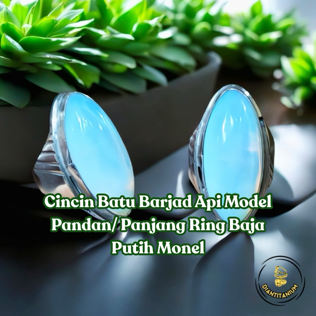 Cincin Batu Barjad Api Model Pandan/ Panjang Ring Baja Putih Monel