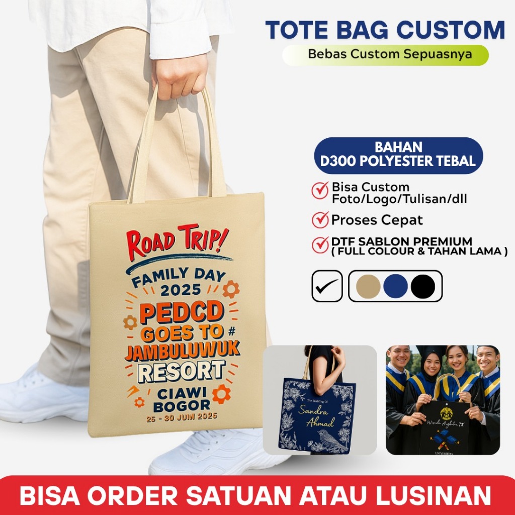 TAS TOTE BAG SOUVENIR CUSTOM KANVAS PREMIUM PRIA WANITA [ PO 1-2 HARI ] TAS JINJING TANPA KANTONG UK