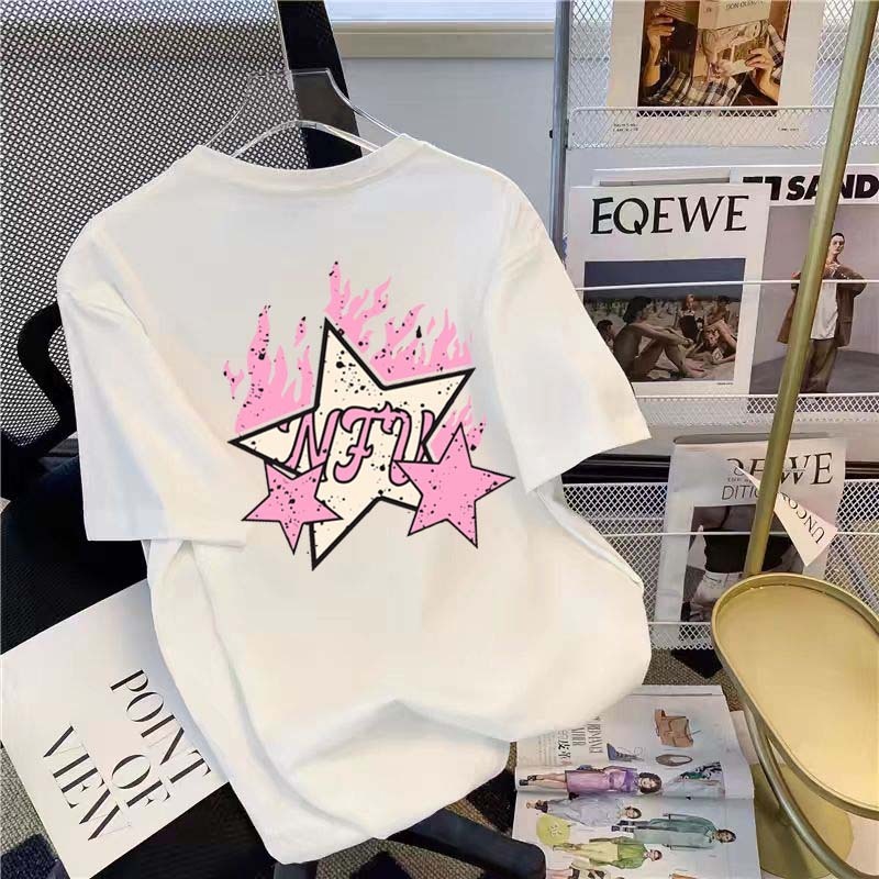 [✅COD] Kaos Lengan Pendek Motif Api Bintang Gaya Jalanan Gaya Amerika | Baju Kaos Oversize Couple | 