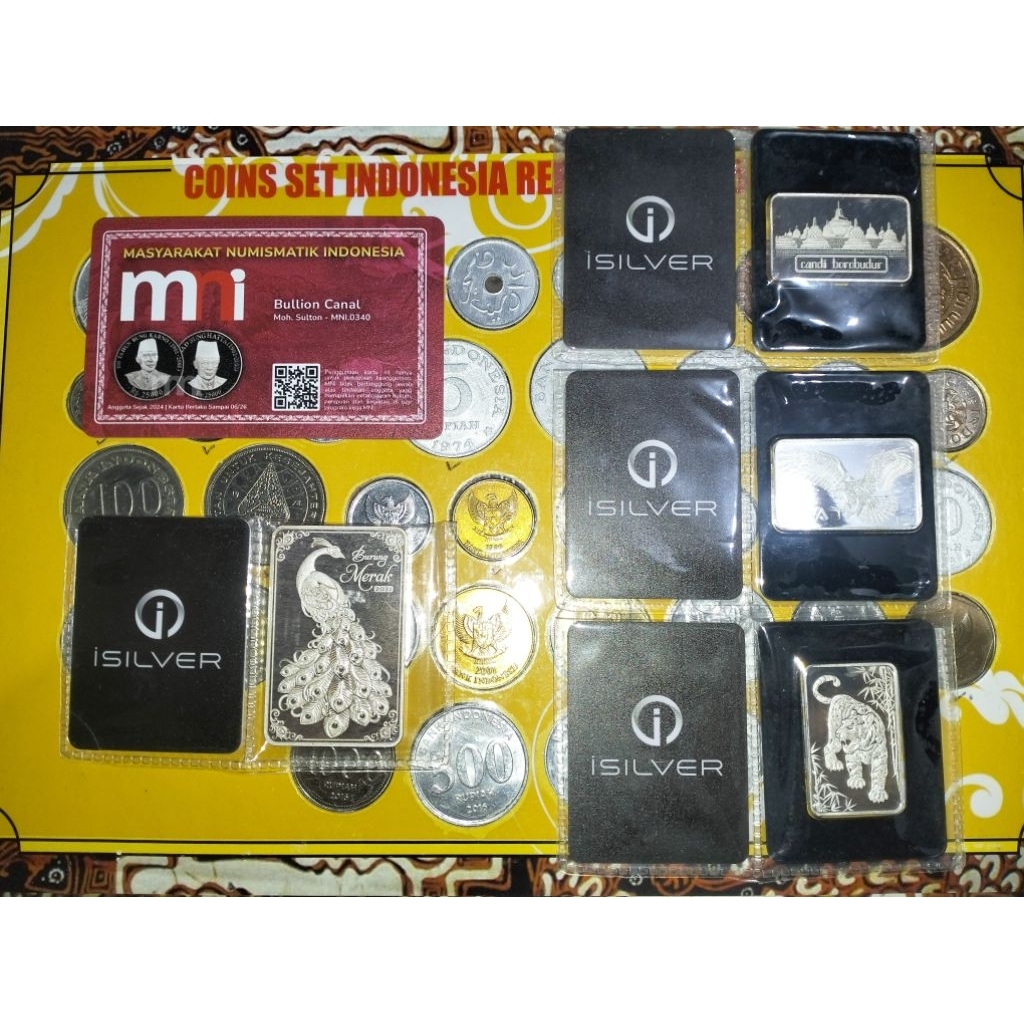 2021 10 gr iSilver Candi Borobudur, Elang Jawa, Harimau Sumatra (3 pcs) & 2021 50 gr iSilver Merak (