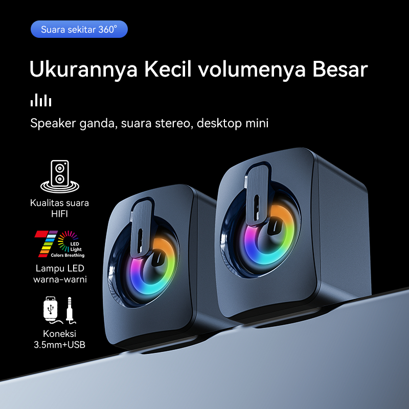 BASIKE Speaker Bluetooth Mini Portable Subwoofers RGB Dua Audio HIFI Stereo Original for PC Laptop