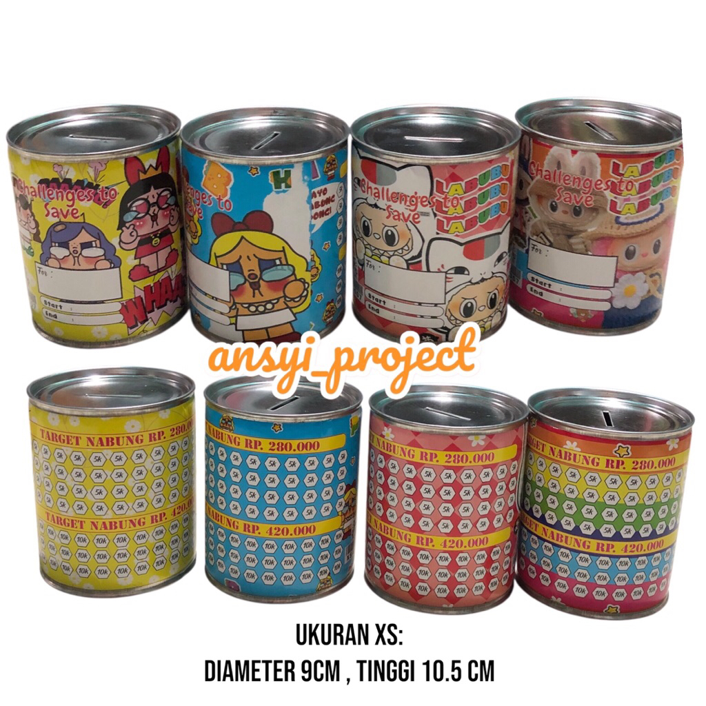 Tabungan Target Kaleng MiNi  / Celengan Kaleng target XS / Tabungan Kecil