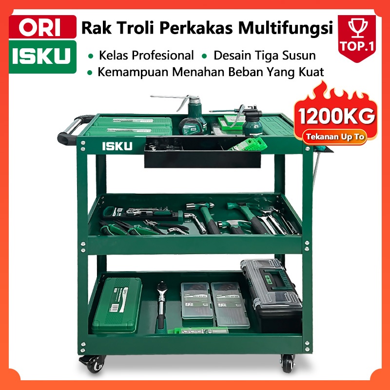 ISKU Trollies Bengkel Rak 3 Susun Trolly Trolley Perkakas Tools Trollies Bengkel Rak Bengkel Rak Per