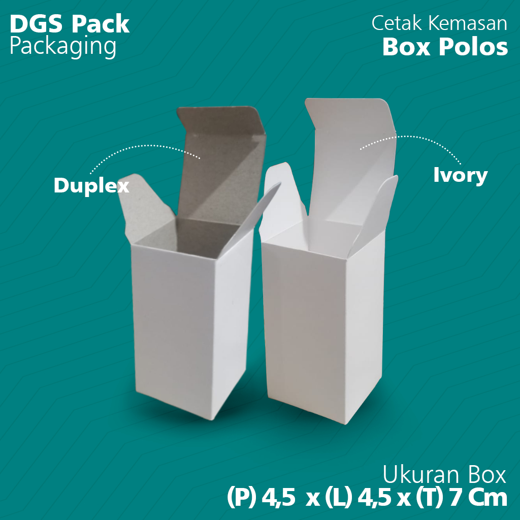 

Box polos ukuran P x L x T : 4,5 x 4,5 x 7 cm