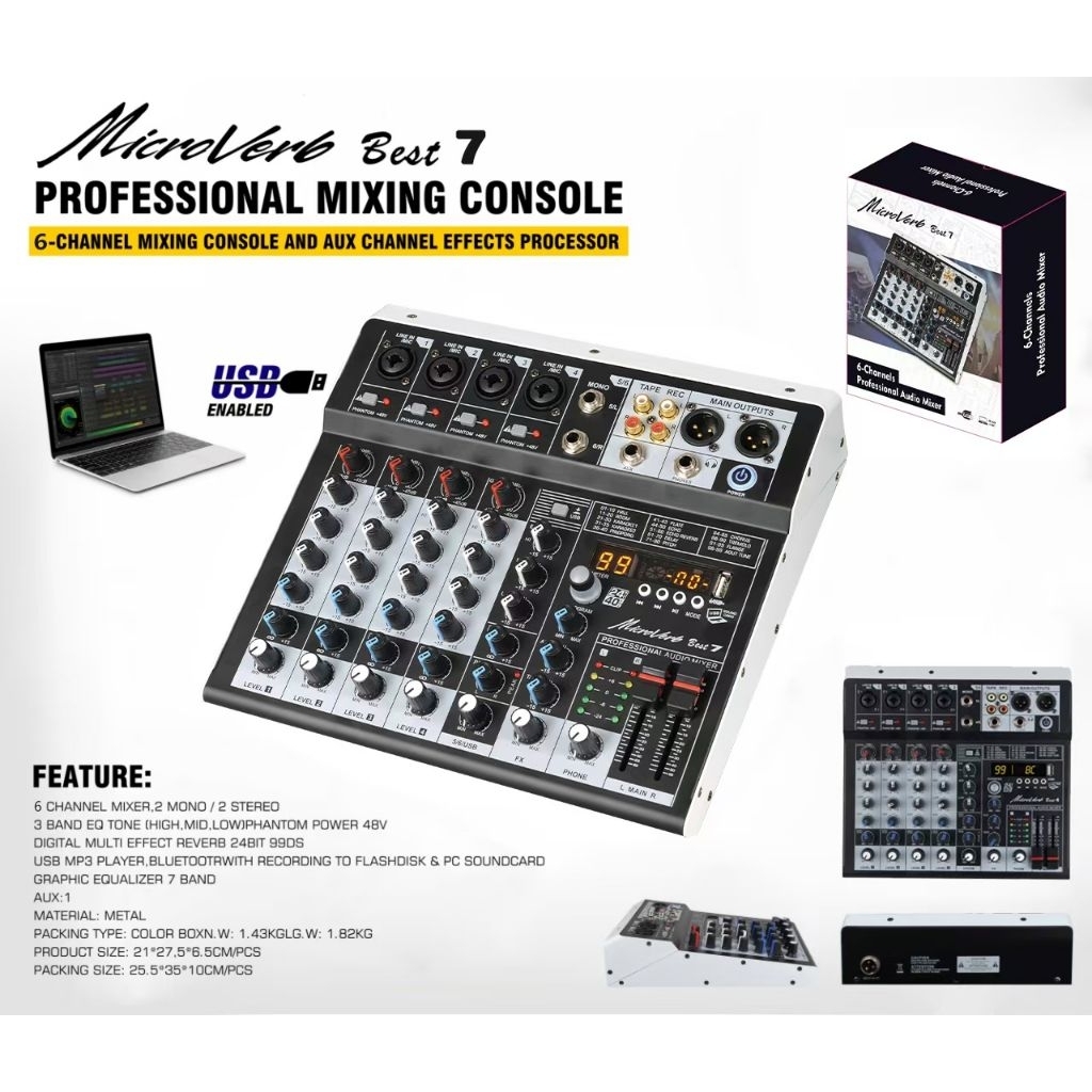 MIXER MICROVERB BEST7 6CH DSP99 ORIGINAL GARANSI