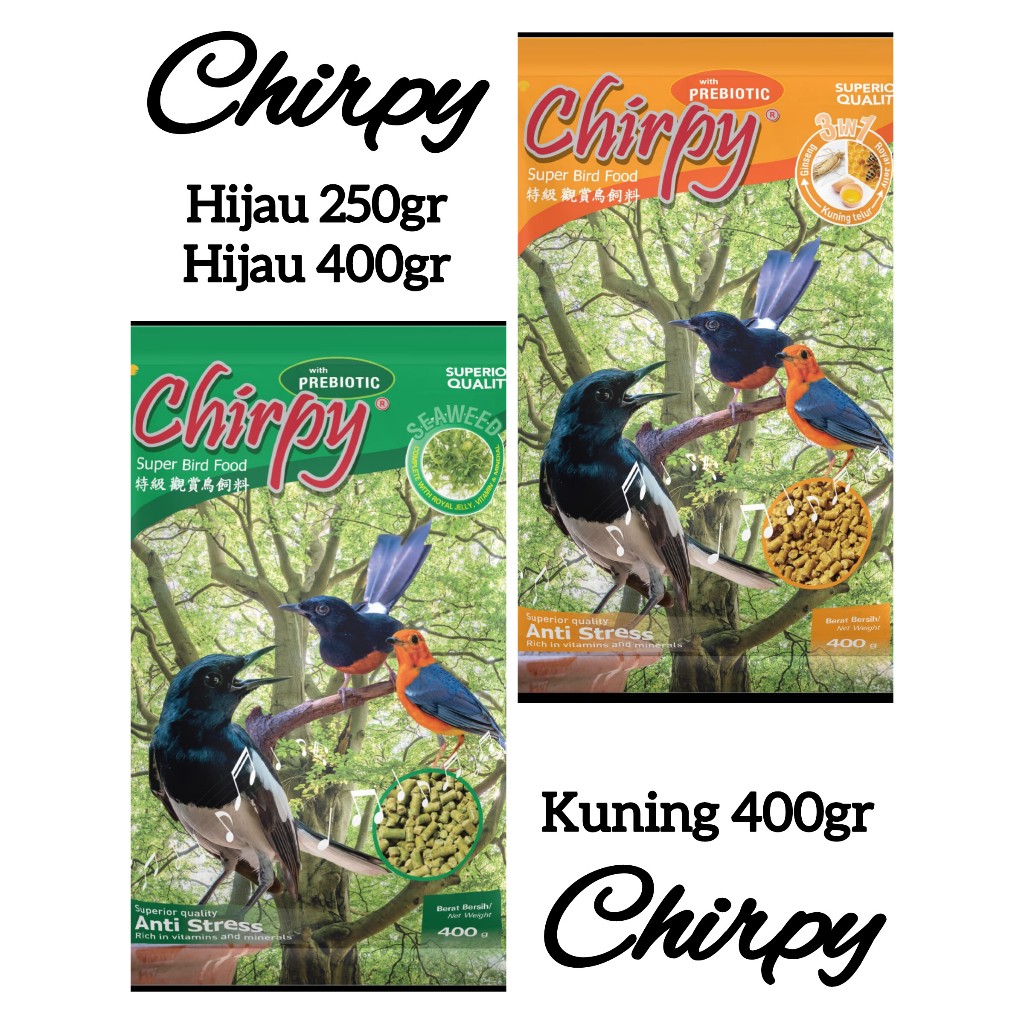 1 DUS / CHIRPY 250gr / CHIRPY 400gr / chirpy kuning / chirpy hijau / chirpy pakan burung