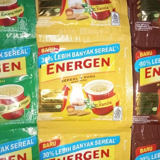 

ENERGEN ISI 10 PCS - ENERGEN KACANG HIJAU COKLAT VANILA - 30GR - RENTENG ISI 10 - MINUMAN SACHET