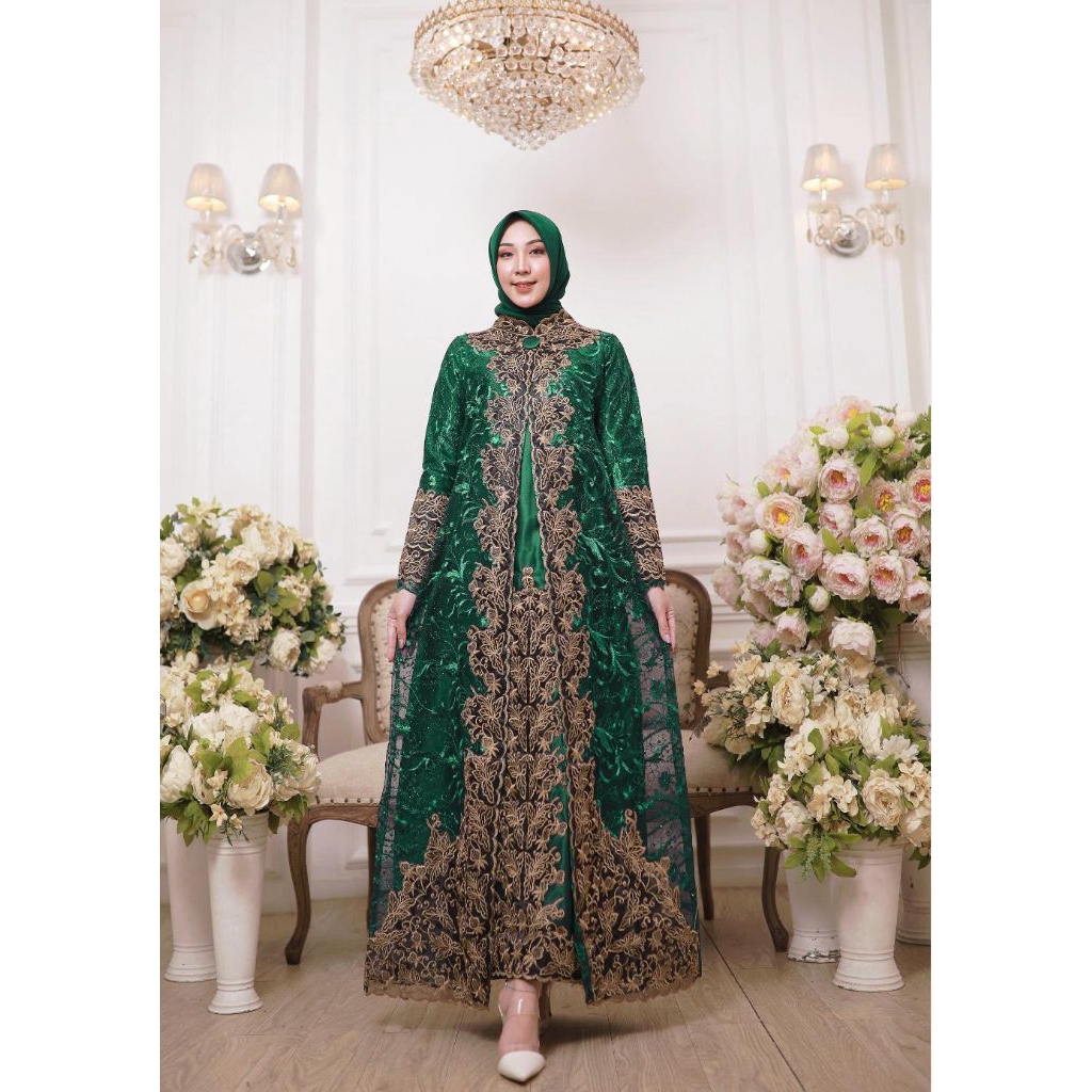 Gamis Brokat Gamis Kondangan Gamis Pesta Gamis Modern Gamis elegan Gamis Brokat Hijau emerald