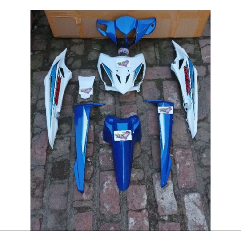 cover body bodi fullset halus revo lama revo lancip warna biru putih plus striping