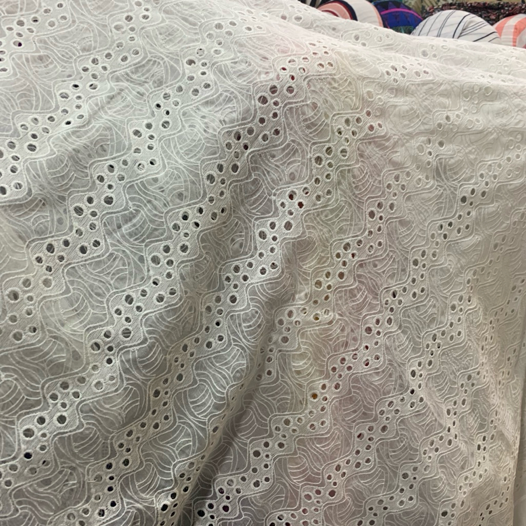 kain chiffon holecut bordir - kain chiffon bordir - kain bordir sifon off white  - kain sifon bordir