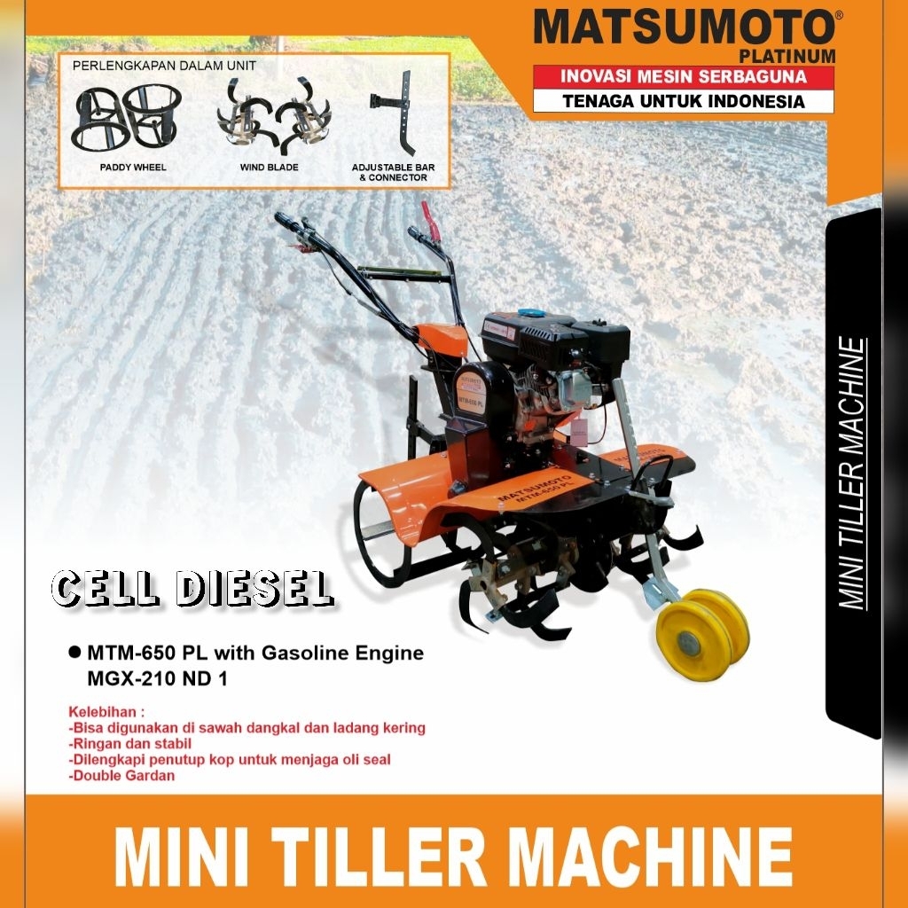 Traktor Sawah Mini MATSUMOTO MTM 650 PL + Mesin Bensin 8 HP