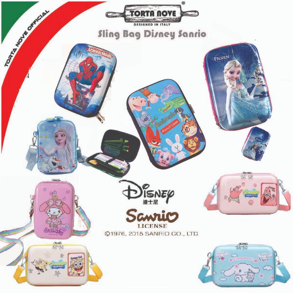 

Tas Sling Bag tali Kotak Pensil hard case Eva Anak perempuan laki sekolah Sanrio Disney kuromi