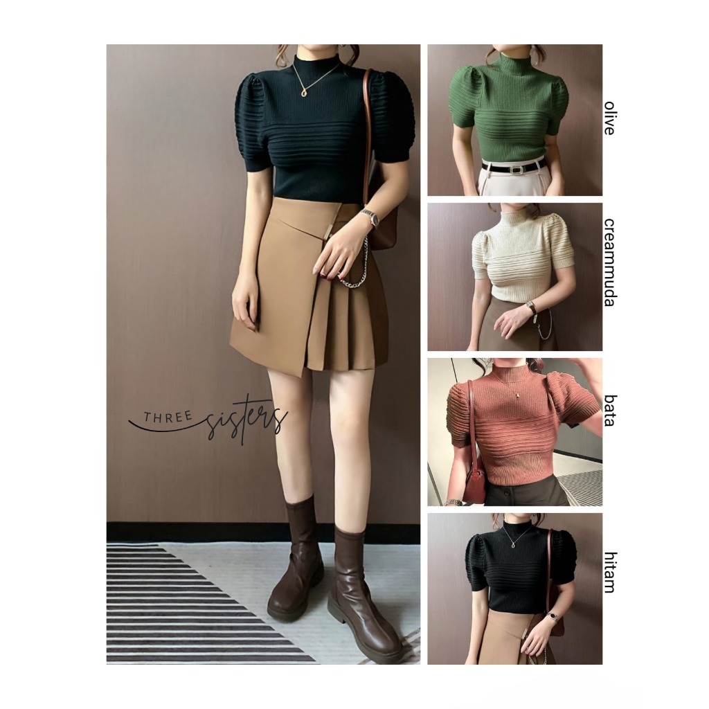 [3Sisters] Halfneck Top Knit Baju Atasan Wanita