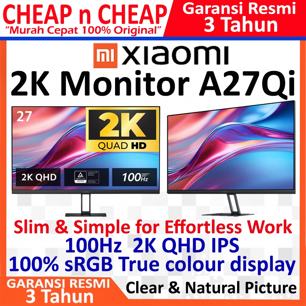 Xiaomi 2K Monitor A27Qi QHD IPS 100Hz sRGB 100% Slim Design - LED Monitor 27 Inch " 27"