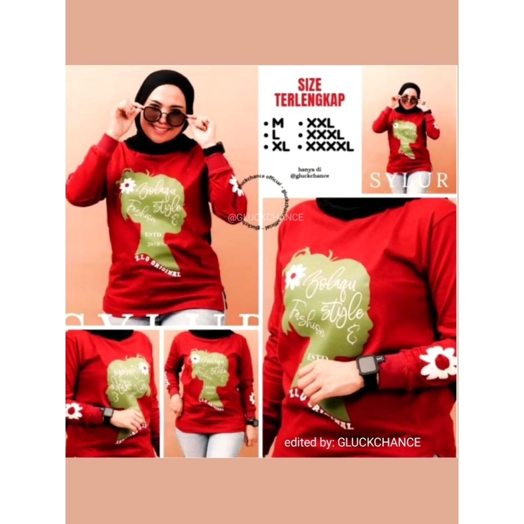 BAJU ATASAN KAOS DISTRO ZOLAQU POLOS TSHIRT MERAH SYLUR TEBAL ZLQ WANITA LENGAN PANJANG KOMBINASI SE