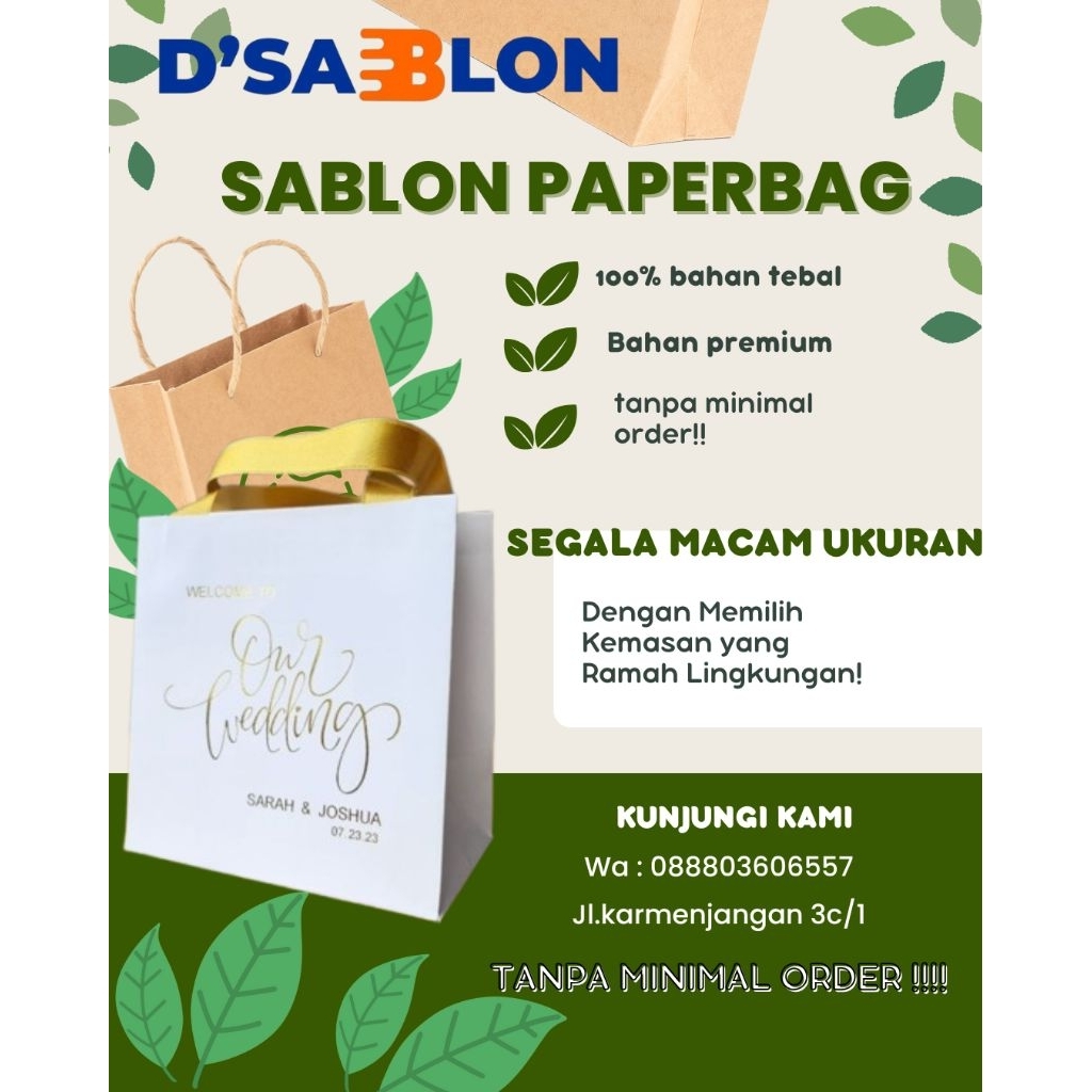 

sablon paperbag craf coklat 20x10x25 (PxLxT) shoping bag bahan tebal