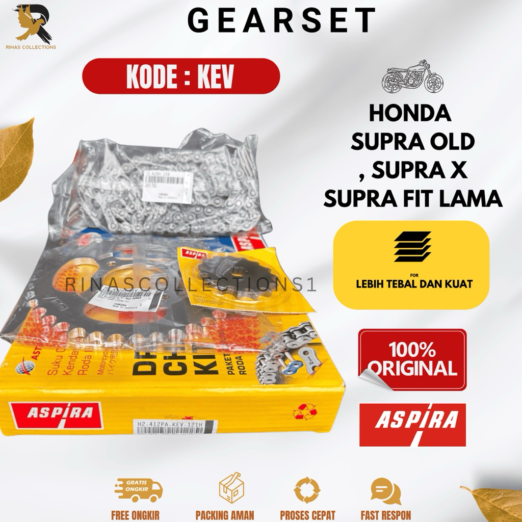 PAKET GEAR GIR GEARSET (KEV) Honda Supra, Supra X, Supra Fit lama ASPIRA ORIGINAL