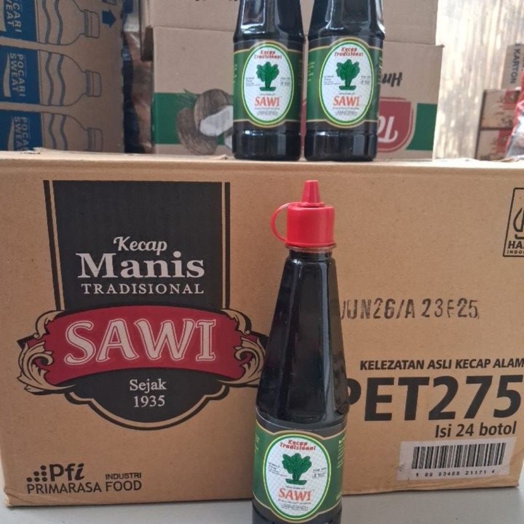 

Kecap manis cap sawi 1 DUS isi 24 botol kemasan 275ml