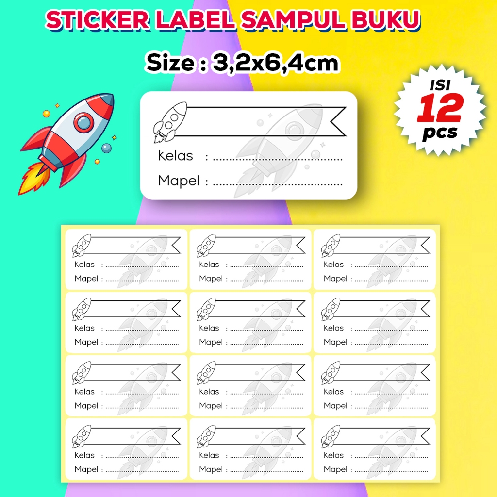 

AF Stiker Label Buku Polos, Label Nama Sampul Mapel Roket