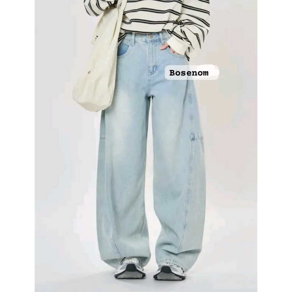 [UNISEX] Baggy barrel pants barel jeans raw denim pria dan wanita Celana Panjang outfit gombrong kor