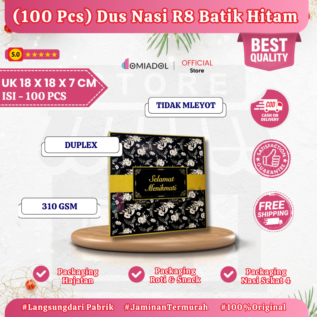 

Box Dus Nasi Kotak R8 Motif Batik Hitam Premium - Ukuran 18x18x7 cm - Isi 100 Pcs