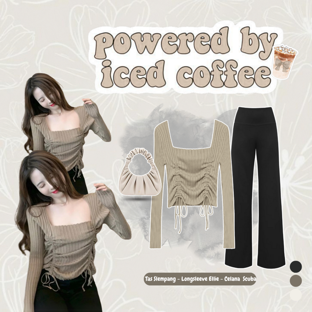 OOTD Wanita Kekinian {Atasan Long Sleeve Wanita + Celana Scuba Wanita + Tas Selempang Cream} UW96