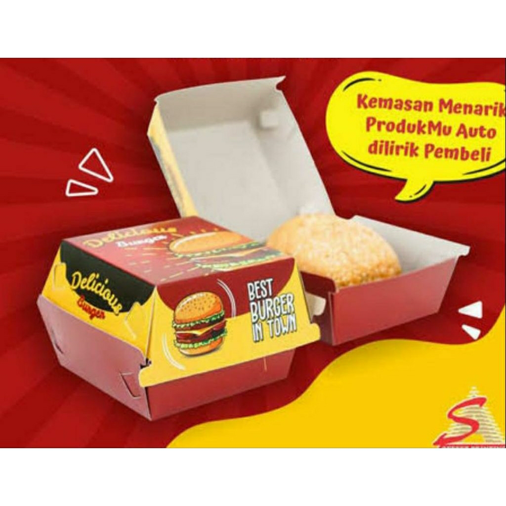 

KOTAK PACKAGING / BUNGKUS ROTI BURGER , ROTI BUN FOOD GRADE DESIGN MERAH