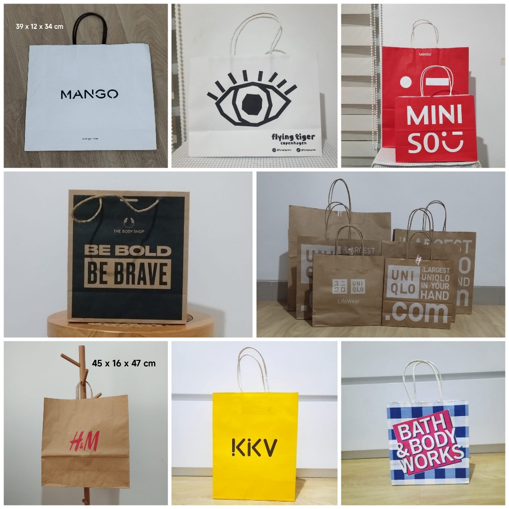 

Paper Bag Uniqlo/H&M/Mango/The Body Shop/Miniso/Bath & Body Works/Flying Tiger/KKV