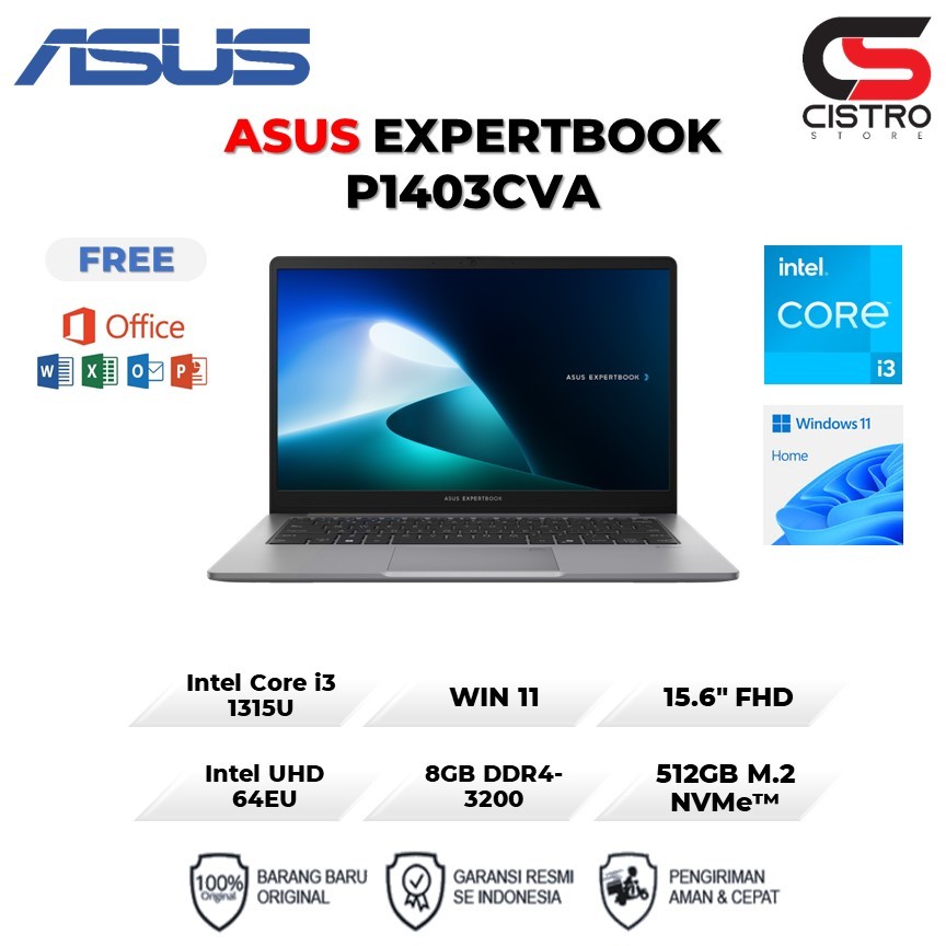 Asus ExpertBook P1 P1403CVA-S63850WS i3-1315U 8GB 512GB SSD W11 OHSO365/Asus ExpertBook IntelCore i3