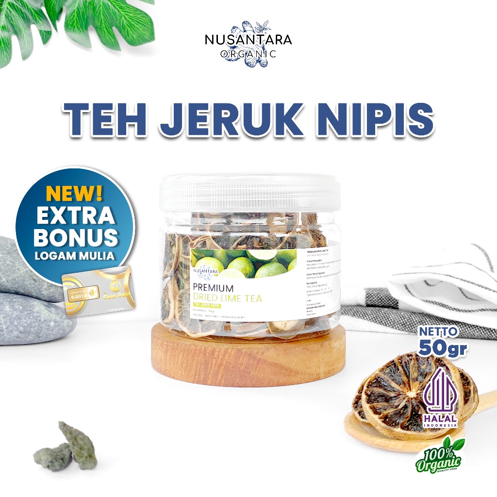 

Nusantara Organic Jeruk Nipis Kering Dried Lime Slice Herbal Tea Organik Alami Siap Seduh 50gr