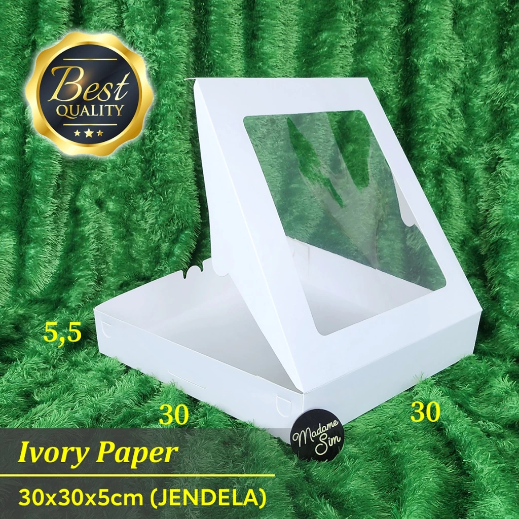 

BOX IVORY - KOTAK PIZZA - DUS KUE - KARDUS HAMPERS 30x30x5 - JENDELA (ISI : 10 PCS)