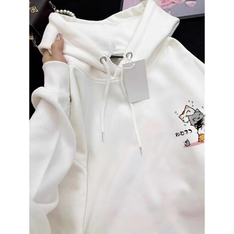 Forteid  Hoodie Sweater Wanita Oversize Pola lima anak kucing kartun lucu Korean Style Baju Wanita K
