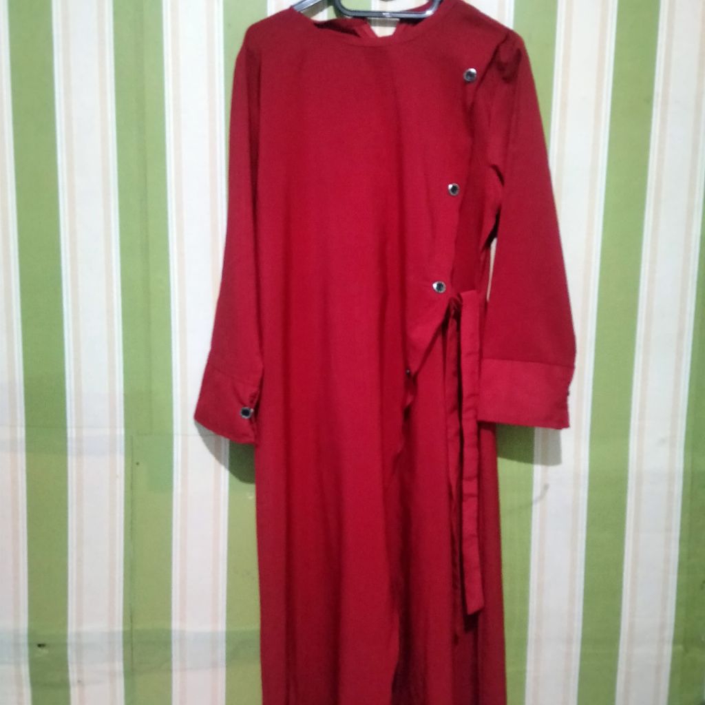 preloved gamis muslim dresslim merah wanita tunik maroon