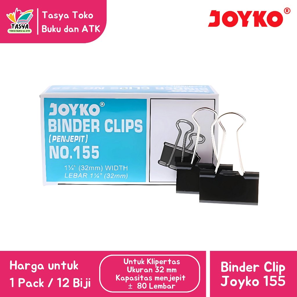 

(1 PACK / 12 PCS) Klip Penjepit Kertas / Binder Clip JOYKO Aneka Ukuran 155