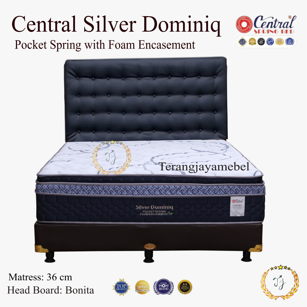 Springbed CENTRAL SILVER DOMINIQ POCKET + PLUSH FOAM + PLUSH PILLOW TOP + FOAM ENCASEMENTFULL SET HB