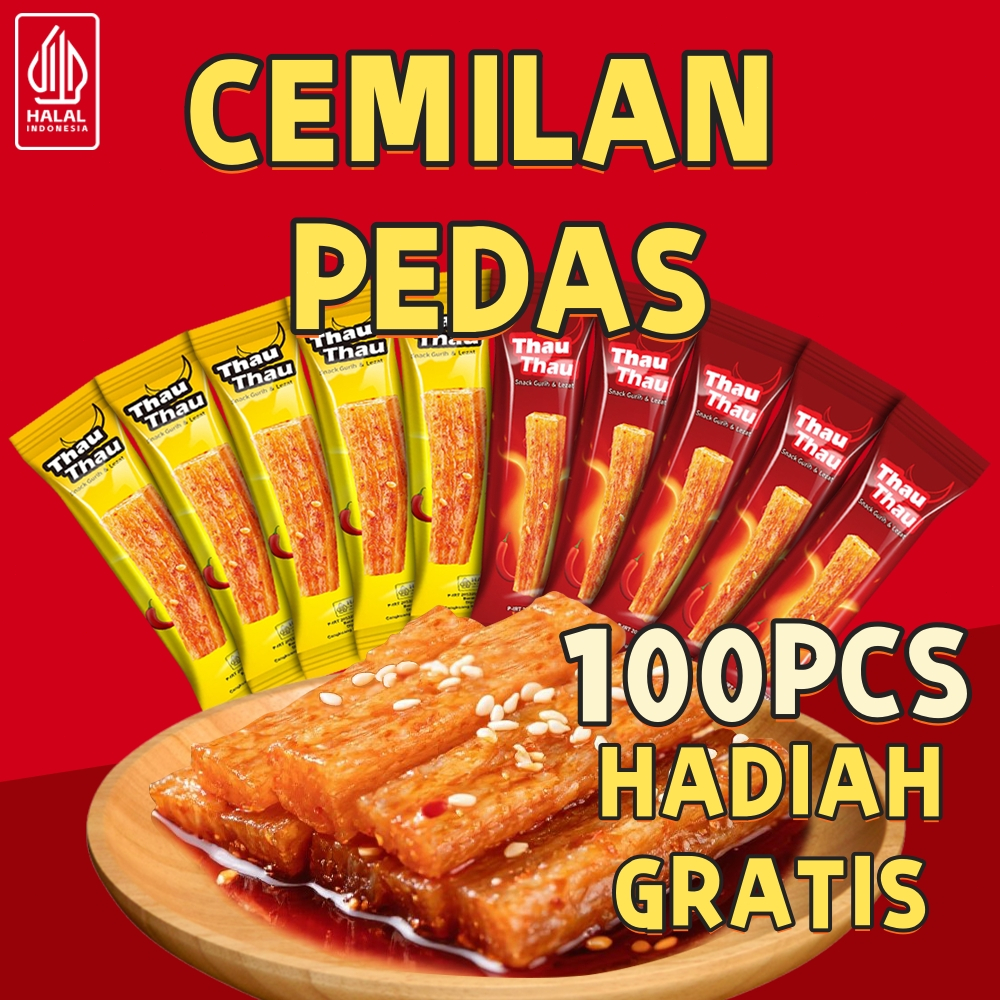 

100 Pcs Cemilan Snack Pedas Aneka Snack Rasa Pedas Vegetarian Snack Stick Pedas Makanan Ringan Pedas Termurah