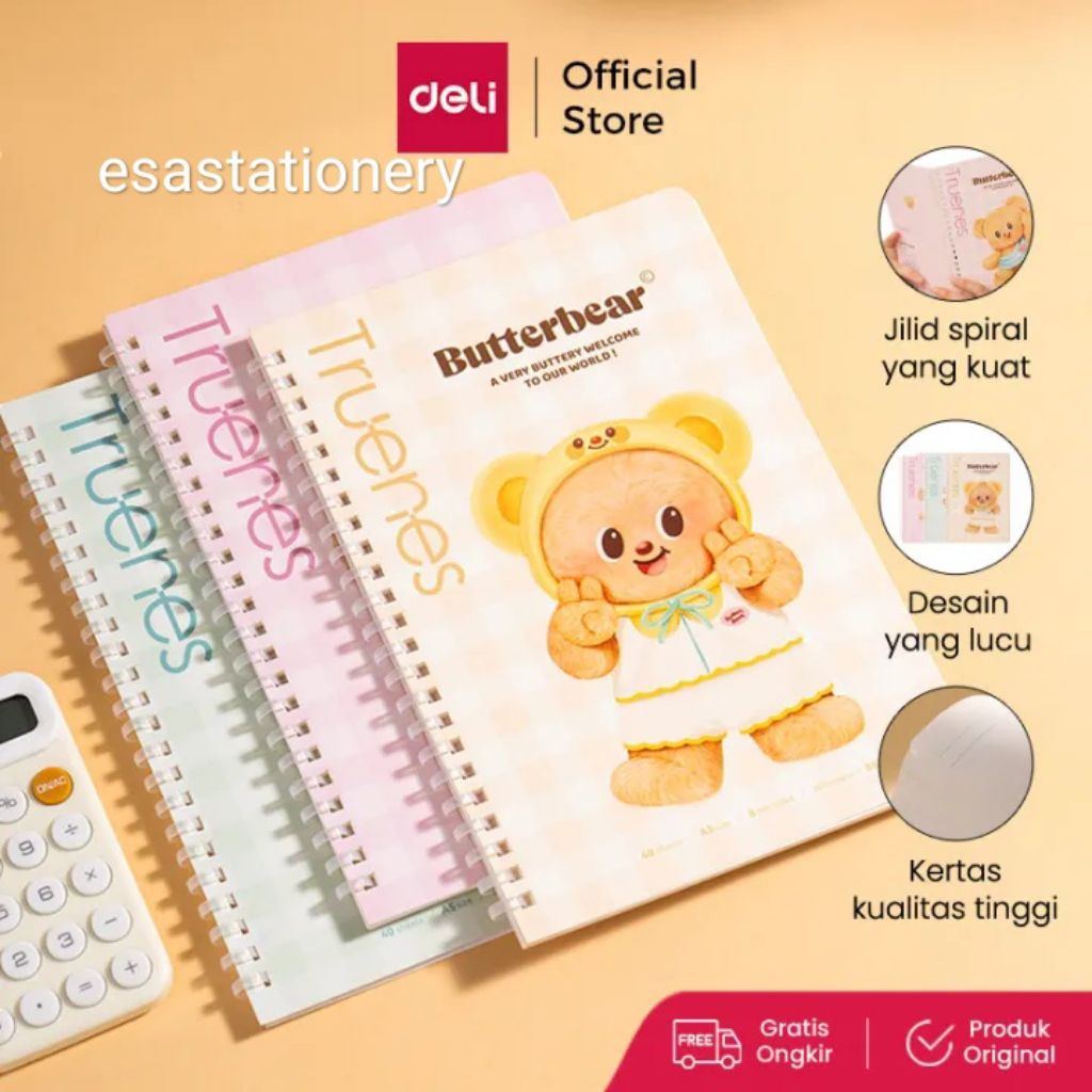 

Deli x Butterbear Buku teks dengan ujung bentuk Spiral A5 40 halaman HY205