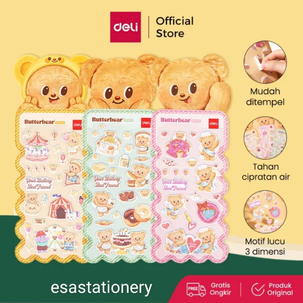 

Deli x Butterbear Sticker 3D Beruang Lucu Tahan Air Mudah Menempel Motif HY212