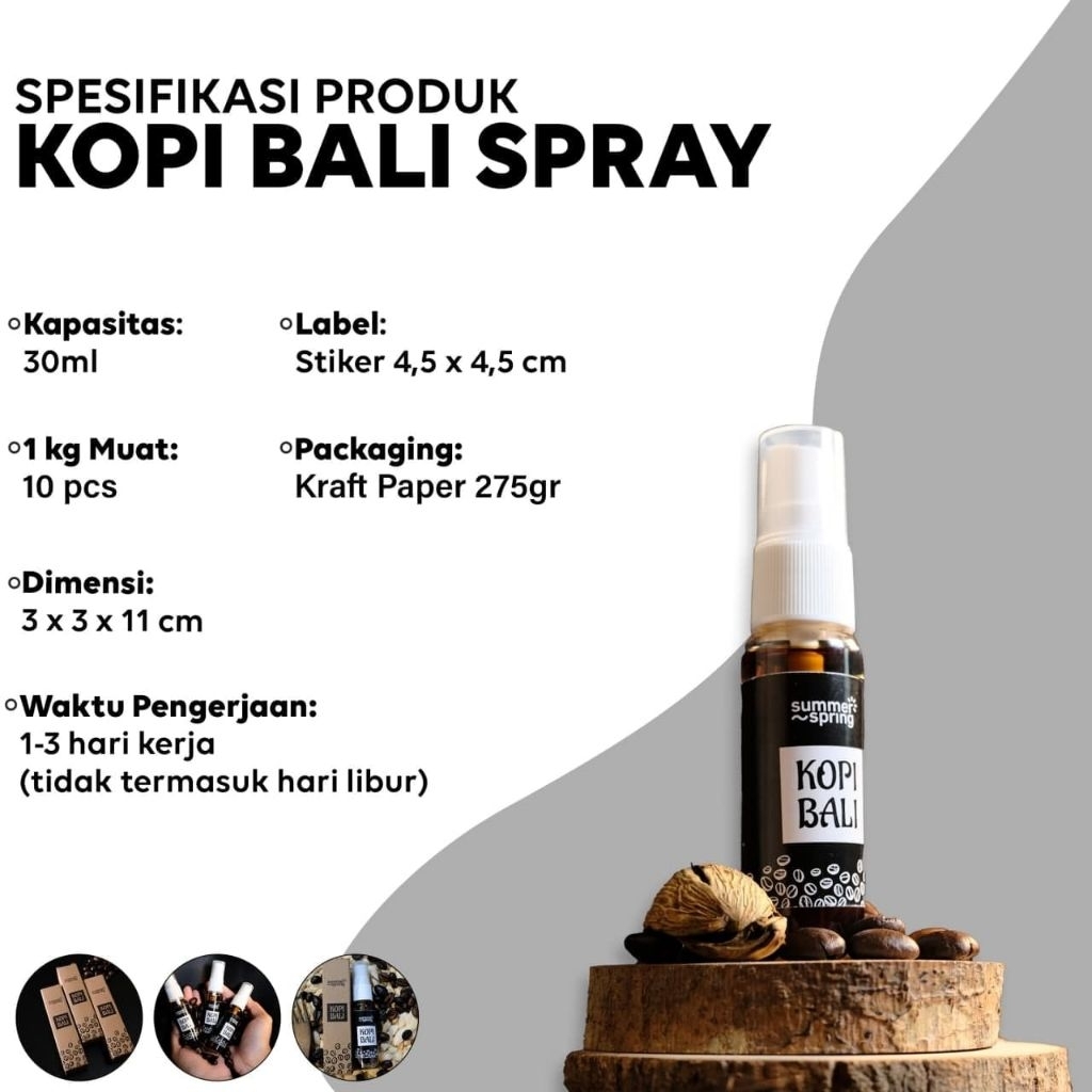 Pengharum Spray Kopi/Pengharum Mobil/Pengharum aroma Kopi/Pengharum Aromaterapi kopi/Kopi Bali Spray