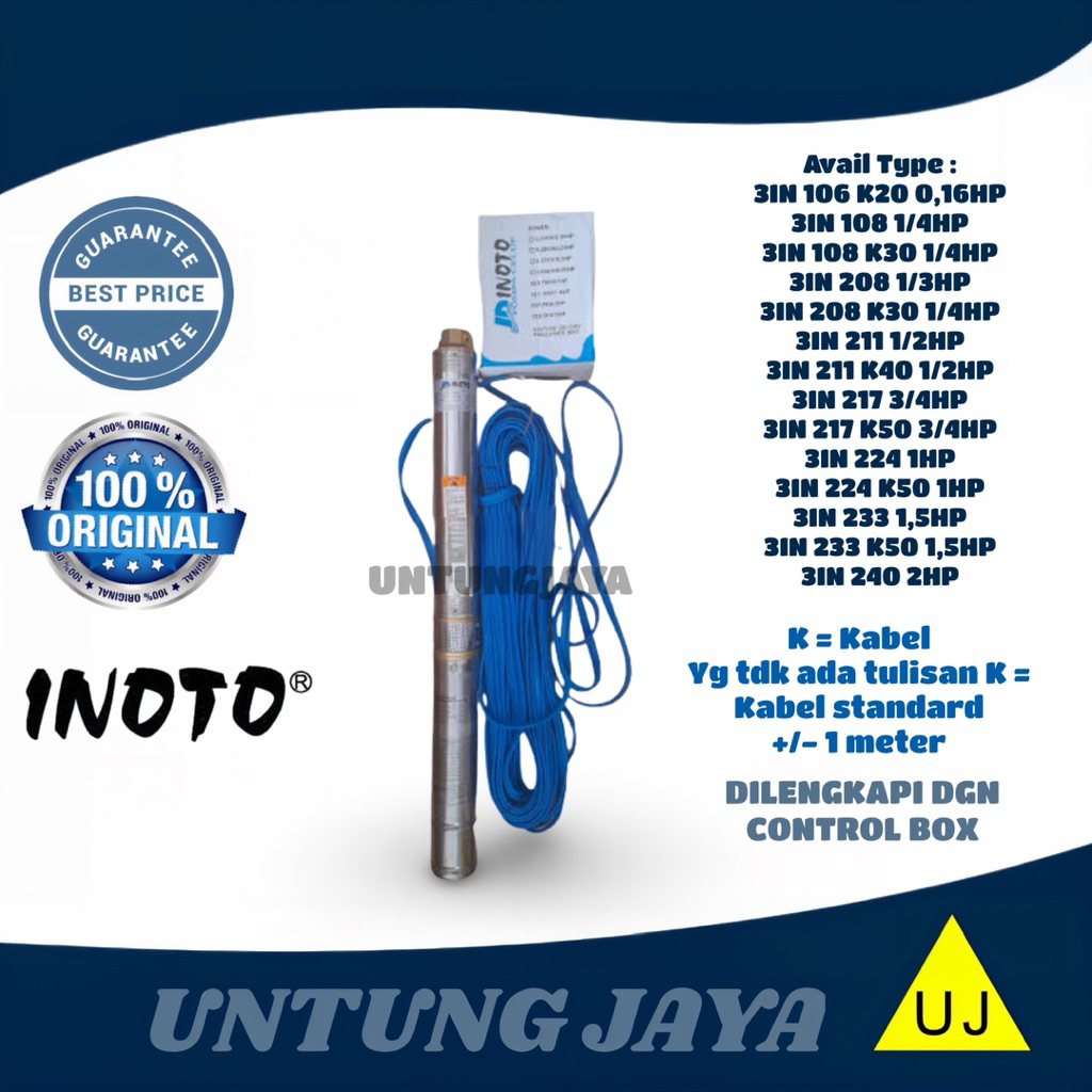 POMPA SUBMERSIBLE INOTO 3IN 208 Kabel 30 meter 1/3 HP // POMPA CELUP INOTO 3IN208 0,33HP // JUAL POM