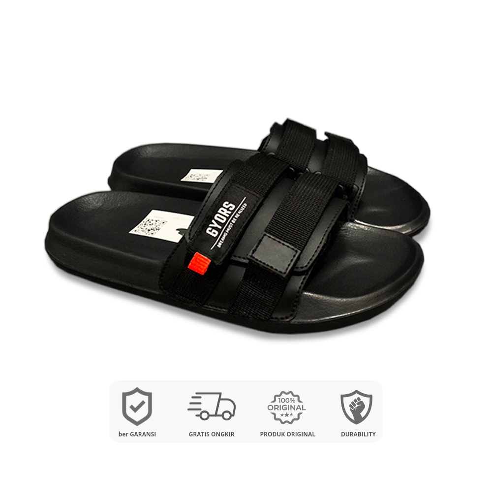 Sandal Selop Gyors Kasmo Simple Hitam Kasual Pria Wanita Shoes