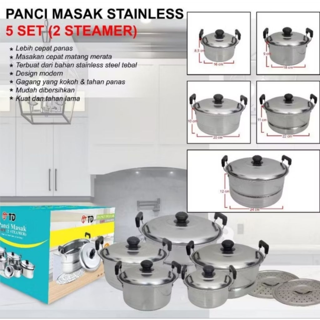 panci steamer set 5 susun tutup stenlis