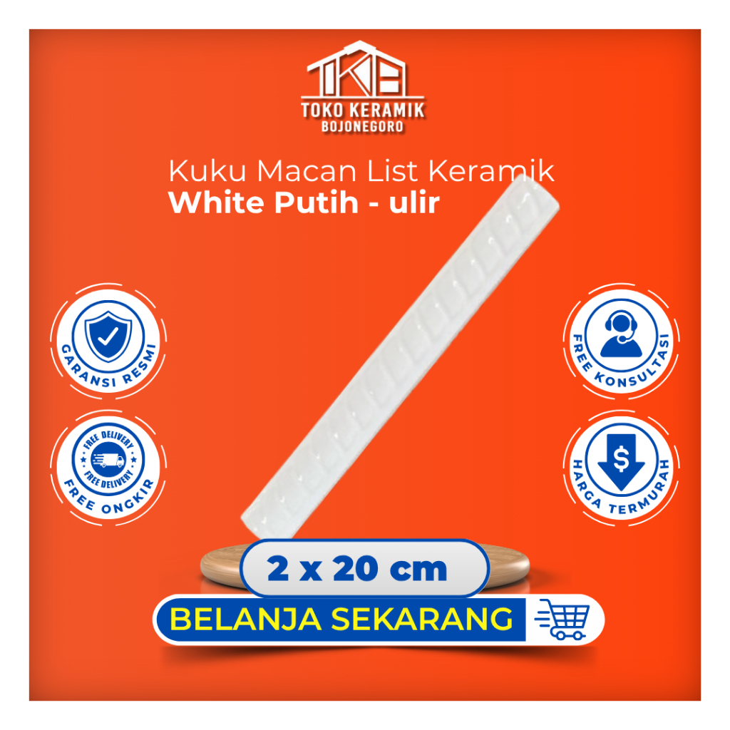 Kuku Macan List Keramik Ulir Putih Polos Permeter