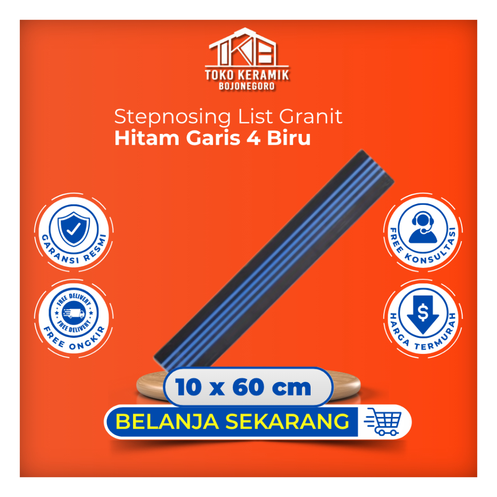 Stepnosing List Granit Motif Garis 4 Biru 10x60 cm