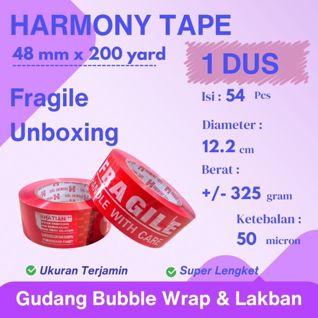 

1 Dus Lakban Fragile Unboxing 48 mm x 200 Yard Ukuran Terjamin Super Lengket